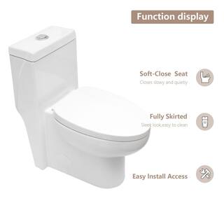 LORDEAR 12 in. Rough-In 1-piece 1.61.1 GPF Dual Flush Elongated Toilet in White Soft Close Seat Included MT60DL8