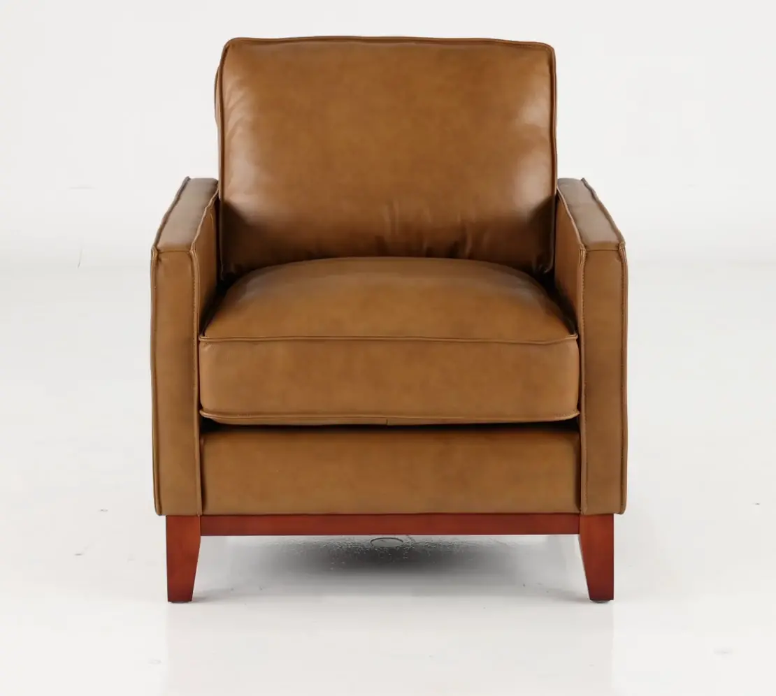 Newport Mid Century Modern Camel Brown Leather Chair