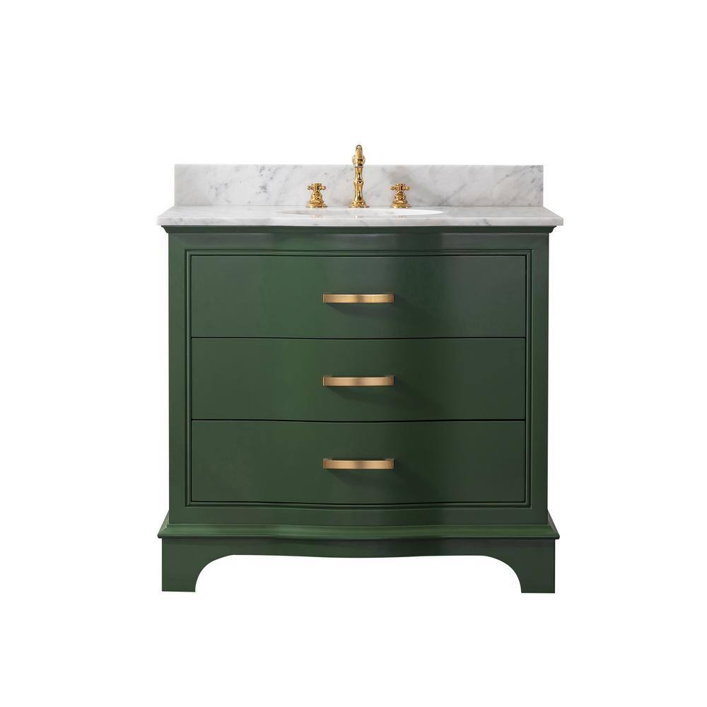 SUDIO Monroe 36 in. W x 22 in. D x 33.7 in. H Bath Vanity in Evergreen with White Marble Top Monroe-36EG