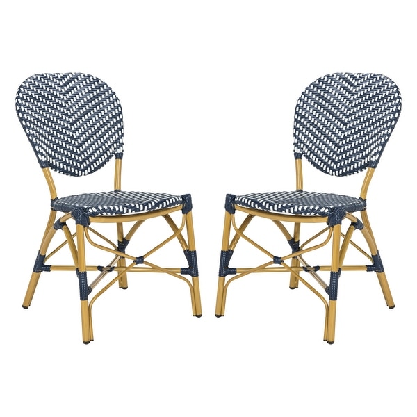 SAFAVIEH Lisbeth Parisian Bistro Stacking Navy/ White Side Chair (Set of 2)