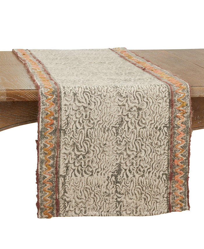 Saro Lifestyle Cotton Table Runner with Block Print Embroidered Design 72 x 16