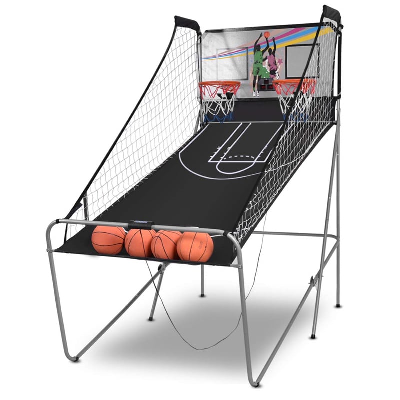 Foldable Indoor Basketball Arcade Game with 4 Balls Electronic Double Shot LED Scoring System for Kids Adults