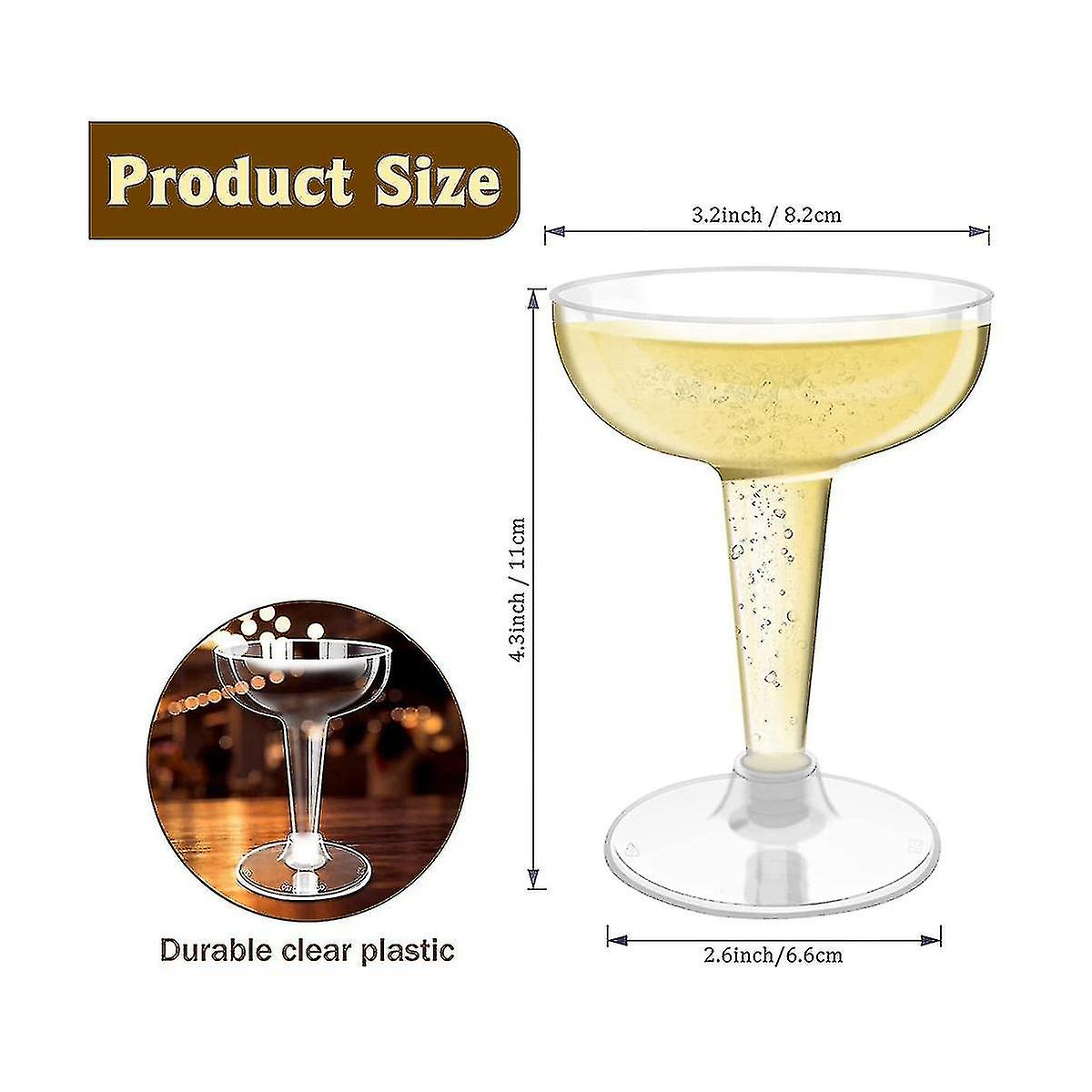 50 Pack Plastic Goblet， 4oz Stem Disposable Martini Glasses For Parties， Stackable Plastic Cocktail