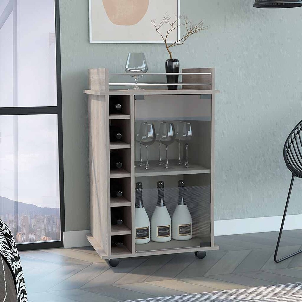 Bar Cart Baltimore With Six Wine Cubbies And Glass Door