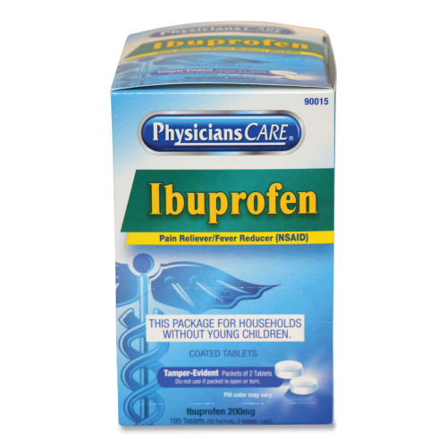 PhysiciansCare Ibuprofen Medication， Two-Pack， 50 Packs/Box (90015)