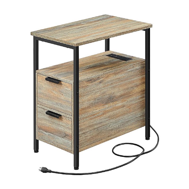 Side Table With Usb Ports， Charging Station And Drawers