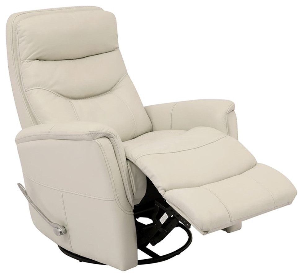 Bowery Hill Leather Manual Swivel Glider Recliner in Ivory Finish   Contemporary   Recliner Chairs   by Homesquare  Houzz