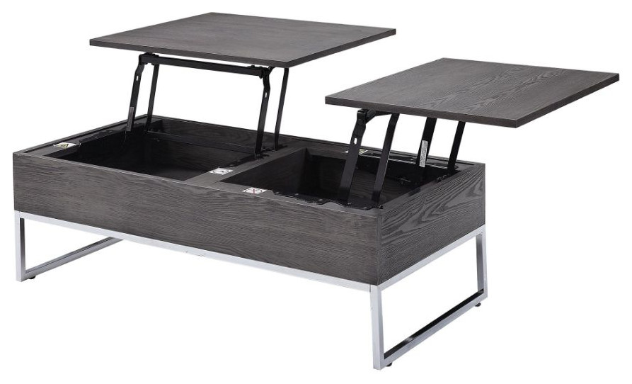 Acme Iban Coffee Table With Lift Top Gray Oak and Chrome   Contemporary   Coffee Tables   by AMOC  Houzz