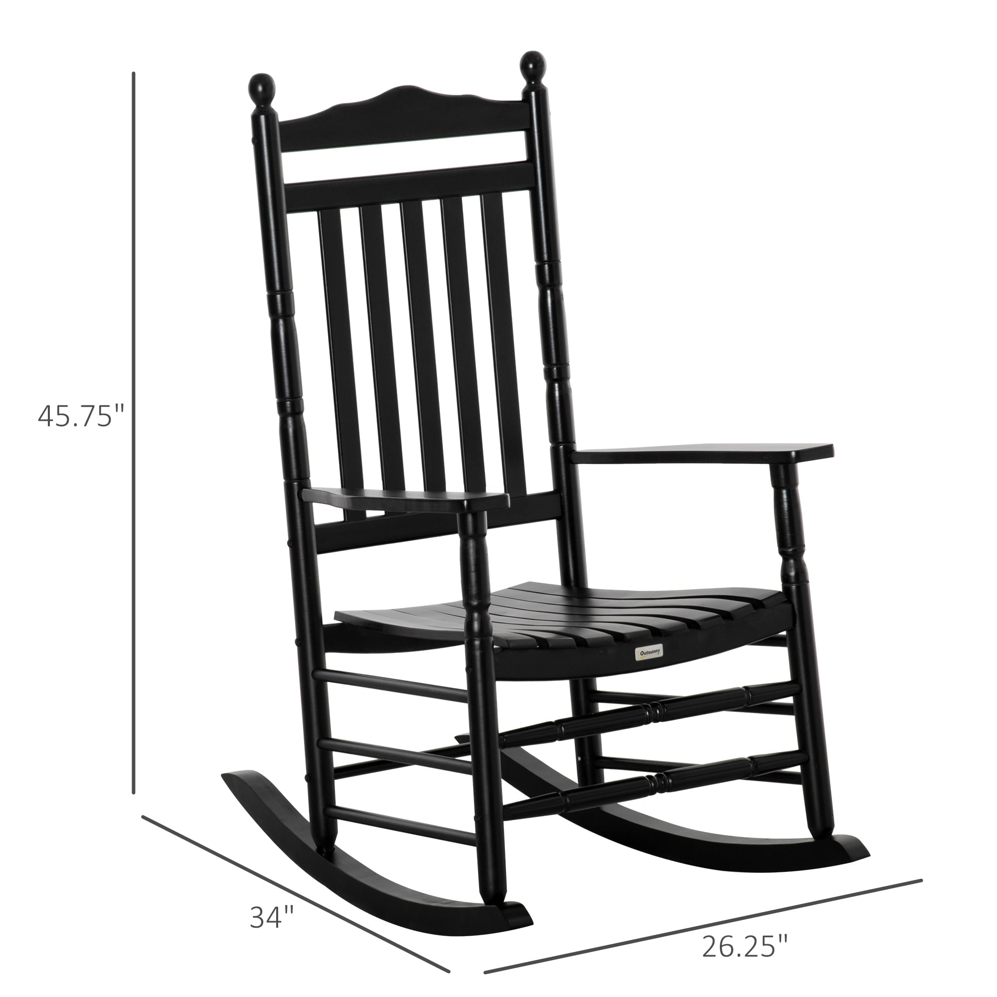 Outsunny Traditional Wooden High-Back Rocking Chair for Porch, Indoor/Outdoor, Black