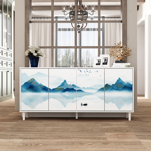 Sideboard Paint Cabinet Console Table Accent Cabinet Landscape Forest