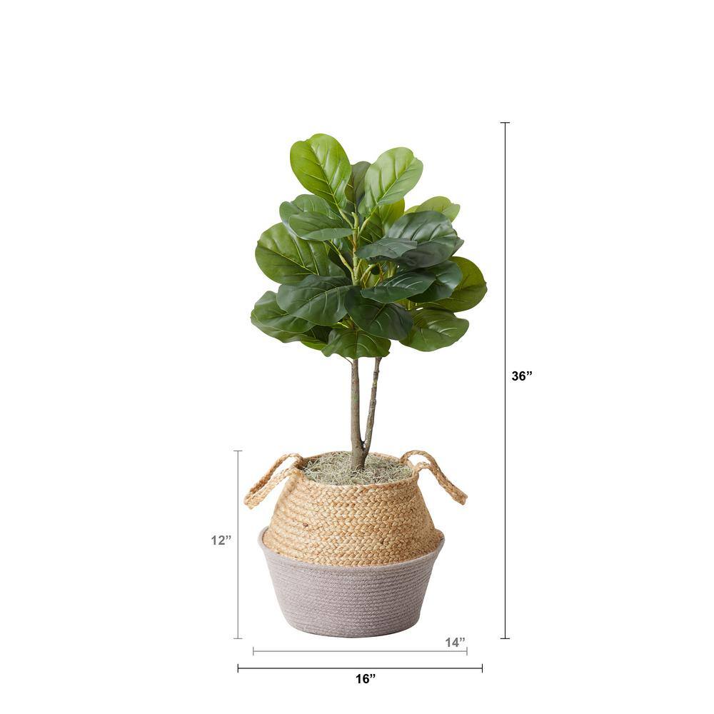 Nearly Natural 3 ft. Artificial Fiddle Leaf Fig Tree with Handmade Cotton and Jute Woven Planter DIY Kit (Set of 2) P1908-S2-GA