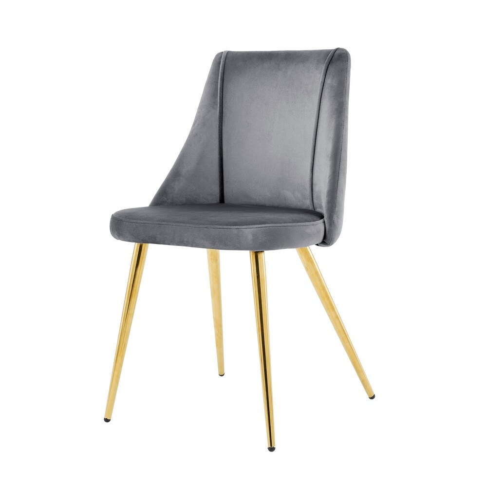 Modern Grey Velvet Dining Chairs   Fabric Accent Upholstered Chairs Side Chair with gold Legs (set of 4)