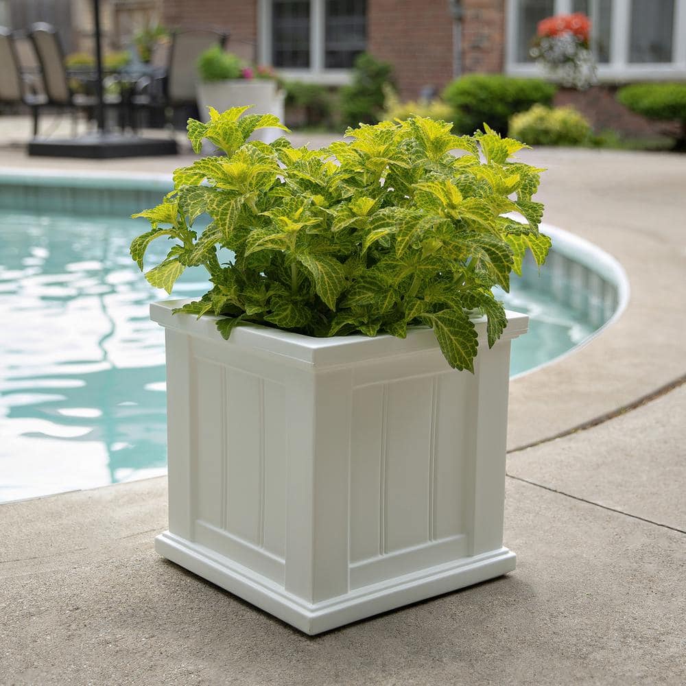 Mayne Cape Cod 14 in. Square Self-Watering White Polyethylene Planter 4836-W