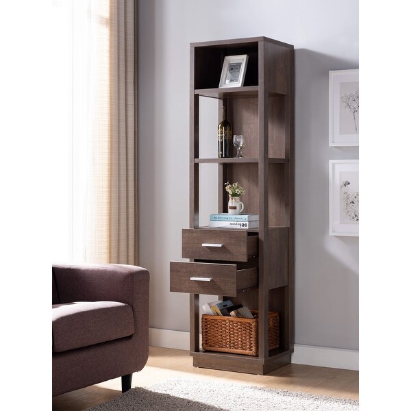 Q-Max Media Tower Home Entertainment Center Featuring One Top Shelf， Two Open Shelves， and Two Drawers - 42 inches