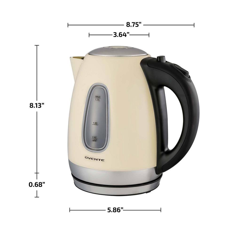 OVENTE 7-Cup Beige Stainless Steel Electric Kettle Automatic Shut-Off and Boil-Dry Protection KS96BG