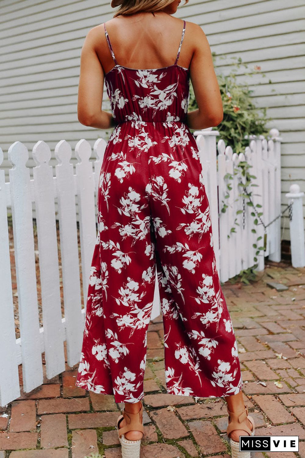 Fashion Casual Print Split Joint V Neck Loose Jumpsuits