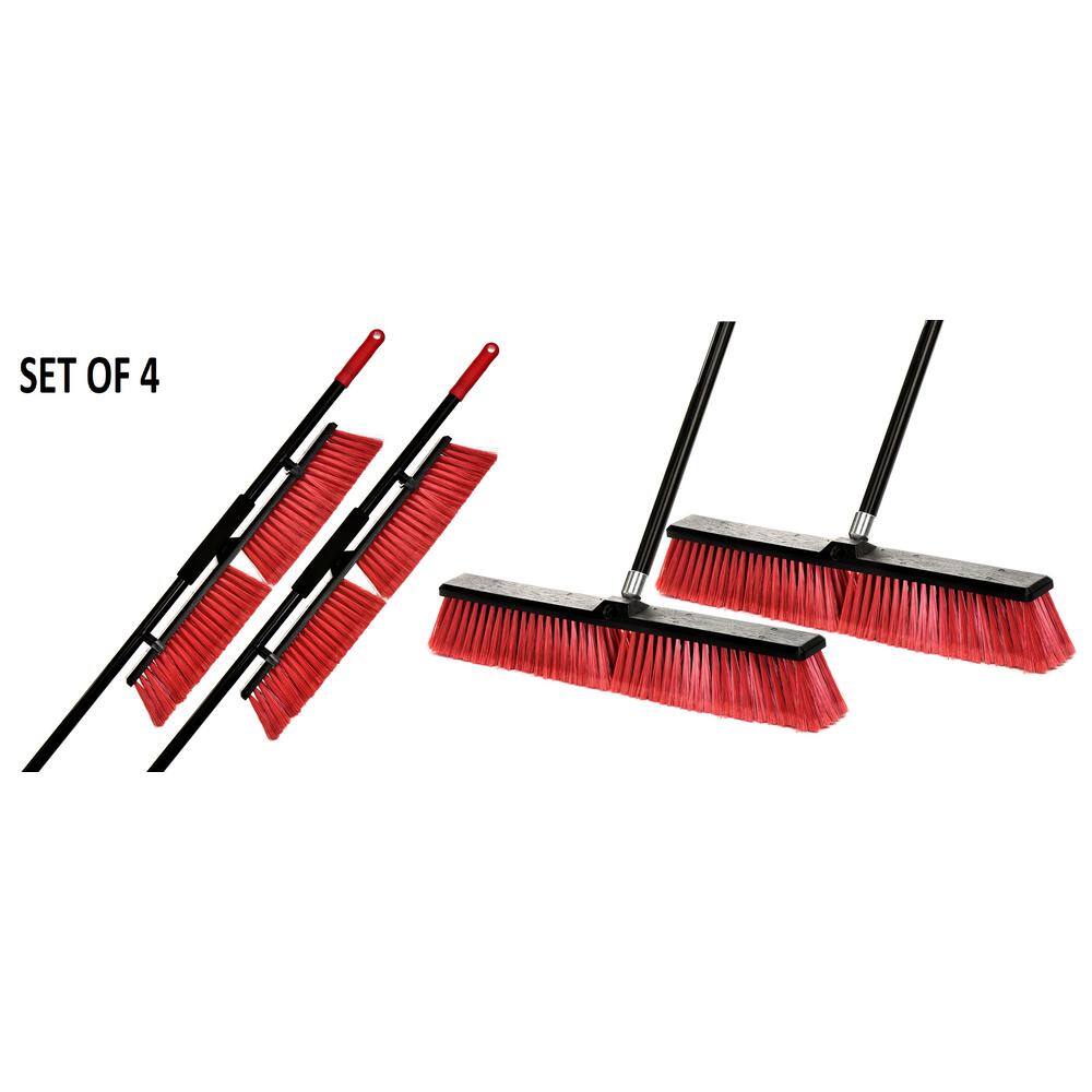 Alpine Industries 24 in. Red Indoor Outdoor Smooth Surface Push Broom (4-Pack) 460-24-2-4pK