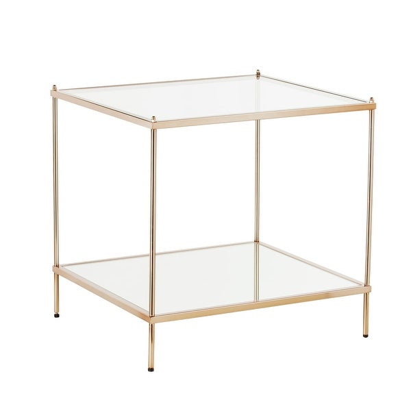 Kreamer Metal and Glass Mirrored End Table， Gold