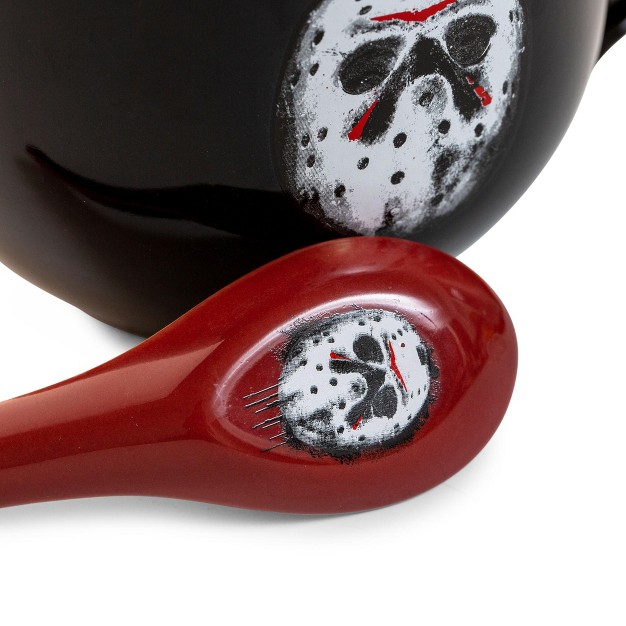 Silver Buffalo Friday The 13th Jason Voorhees Ceramic Soup Mug With Spoon Holds 24 Ounces