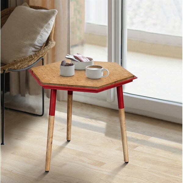 18 Inch Hexagon Illusion Wood Side Table