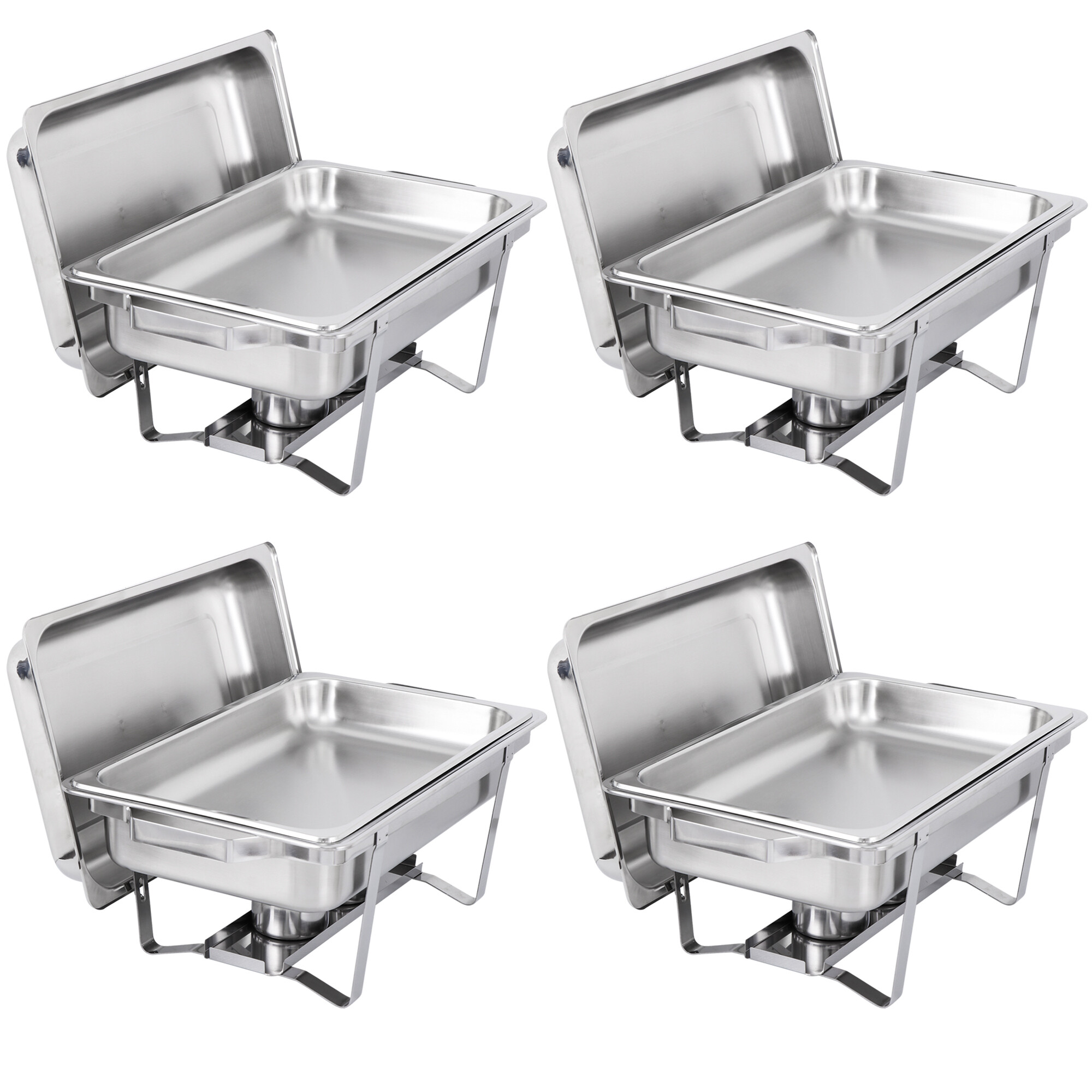 SuperDeal 4 Pack Stainless Steel Chafing Dishes Rectangular 8 Quart Buffet Tray Silver