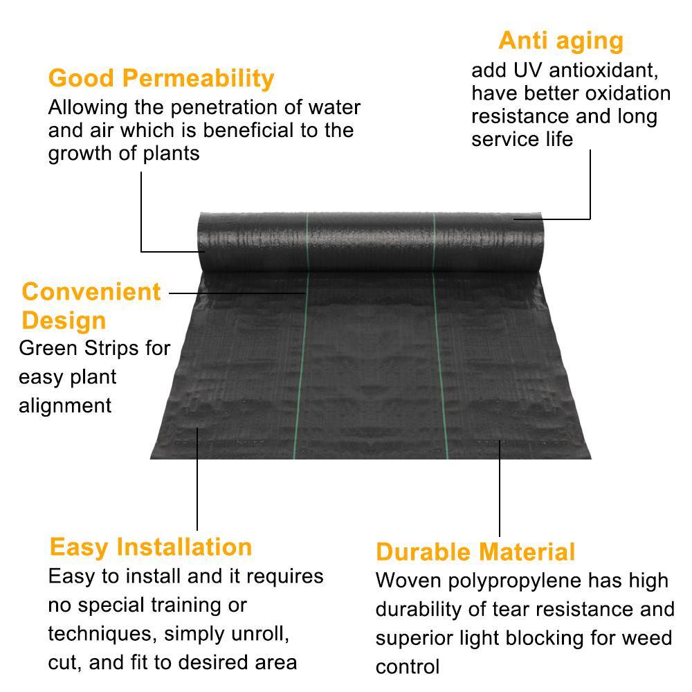 VINGLI 3 ft. x 300 ft. Fabric Weed Barrier Garden Landscape UV-Resistance Ground Cover HDG89000640