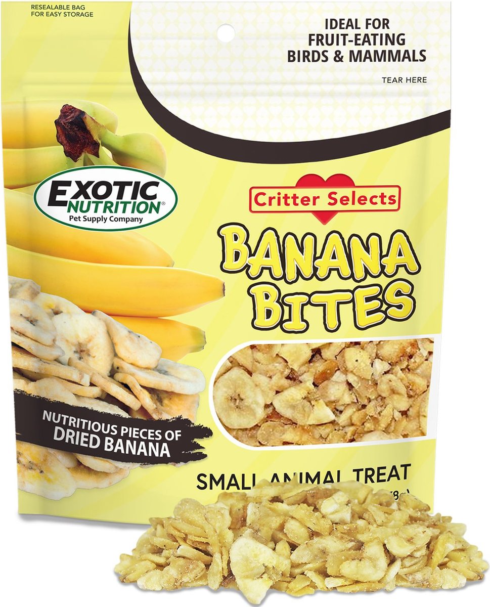 Exotic Nutrition Critter Selects Banana Bites Bird and Small Animal Treats， 2.75-oz bag