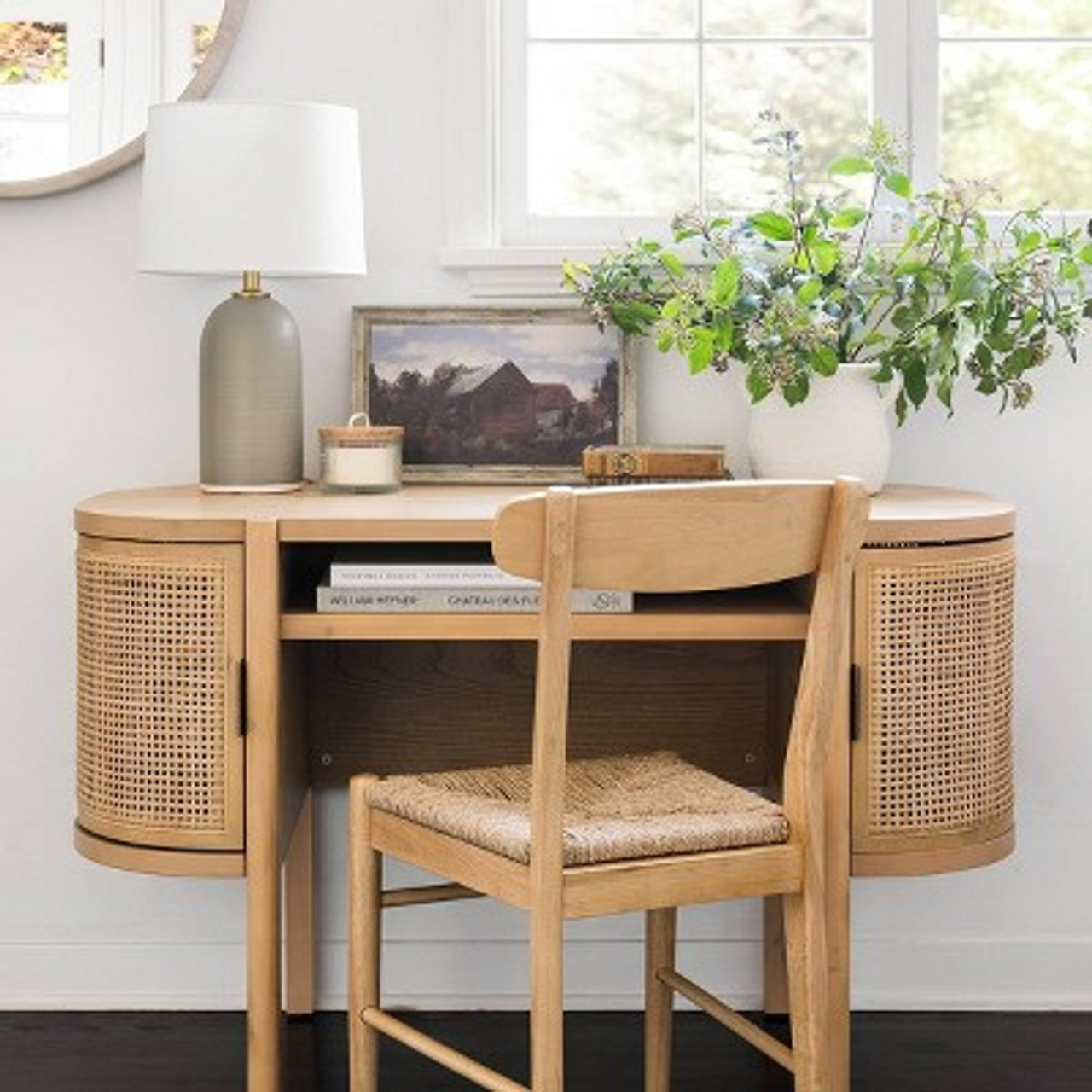 Logan Wood Dining Chair with Woven Seat Natural - Threshold designed with Studio McGee