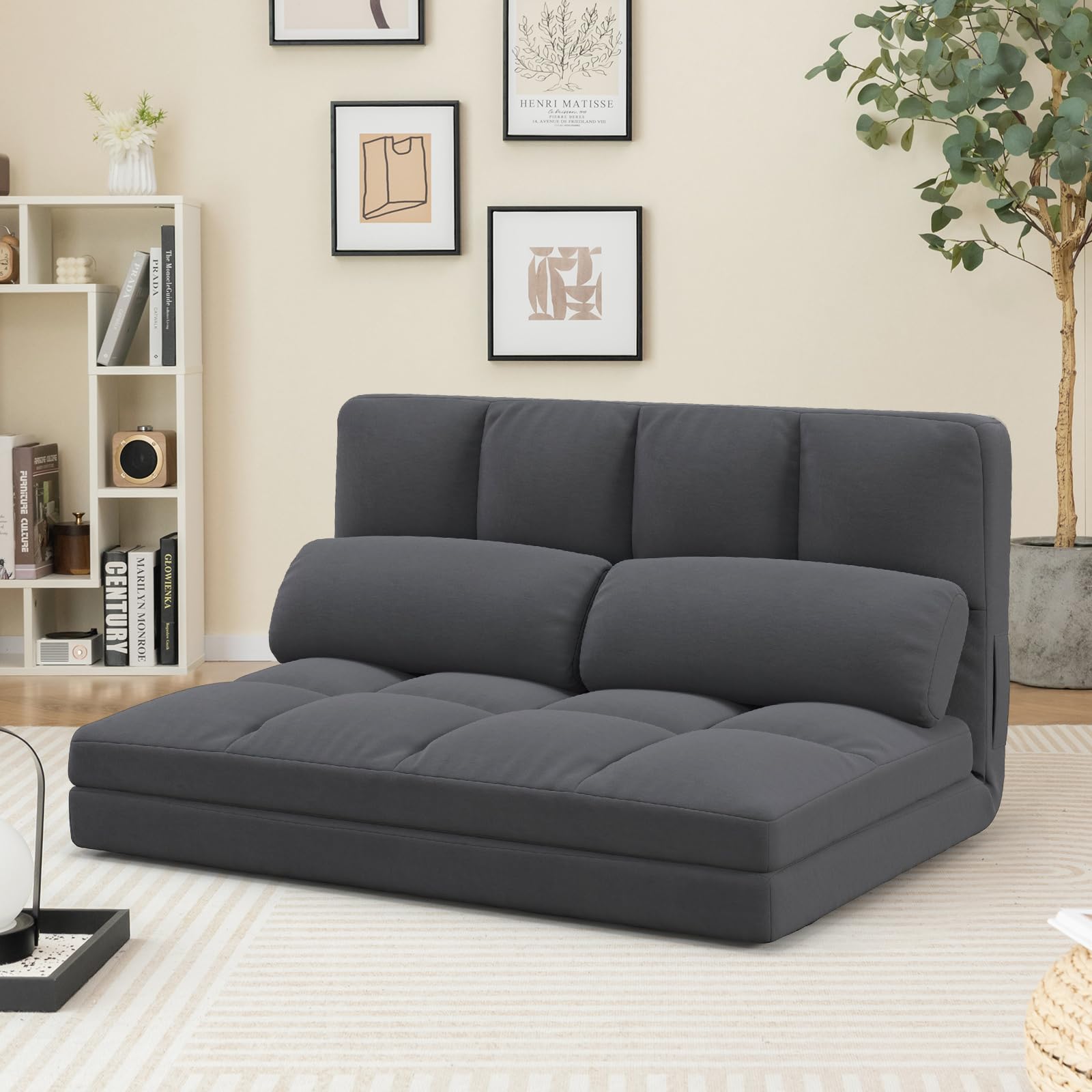 Giantex Floor Sofa Bed with 2 Pillows, Convertible Sofa Couch