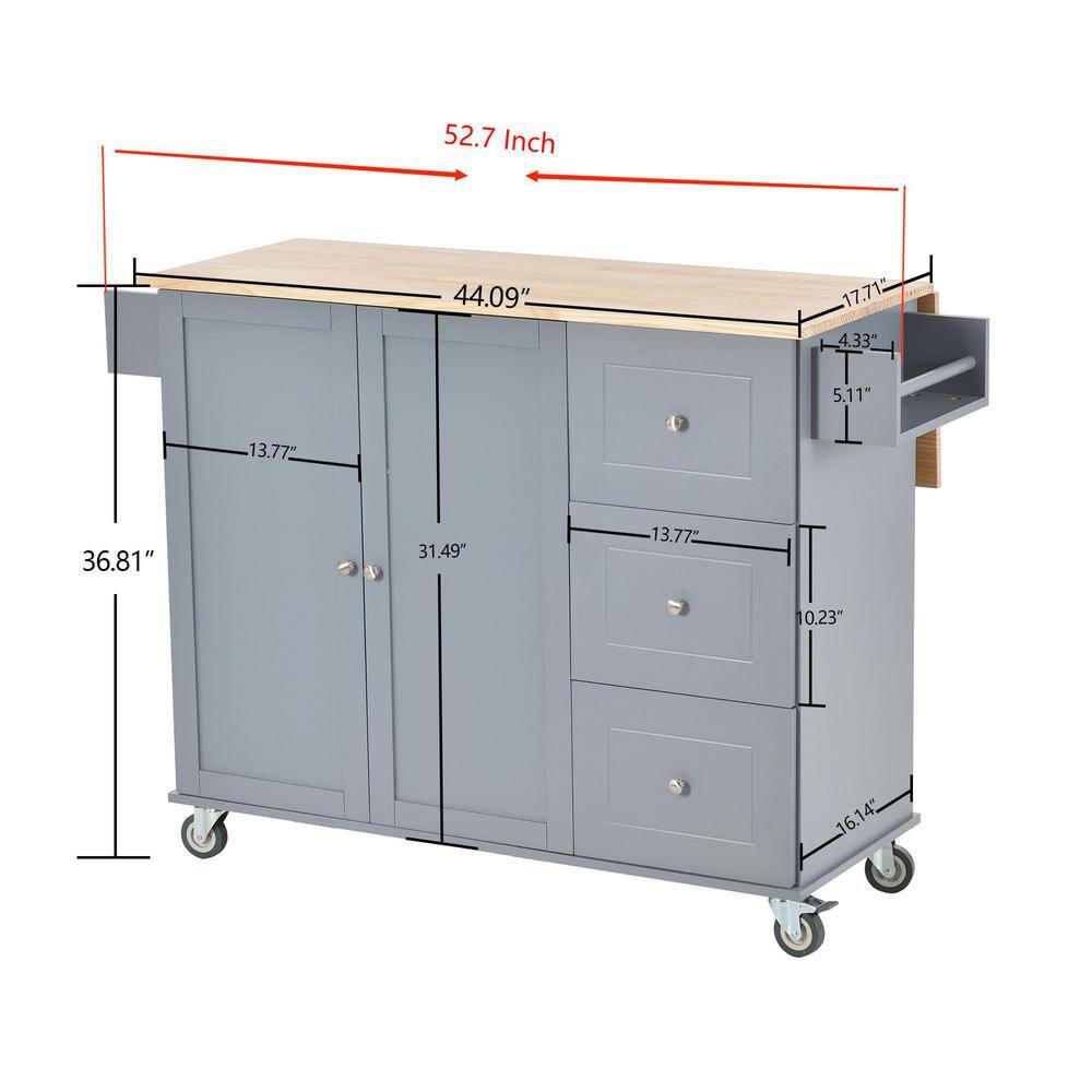 Polibi 52.7 in. W Dusty Blue Mobile Kitchen Island with Locking Wheels Storage Cabinet Spice Rack Towel Rack and Drawers RS-RMKIL-DB