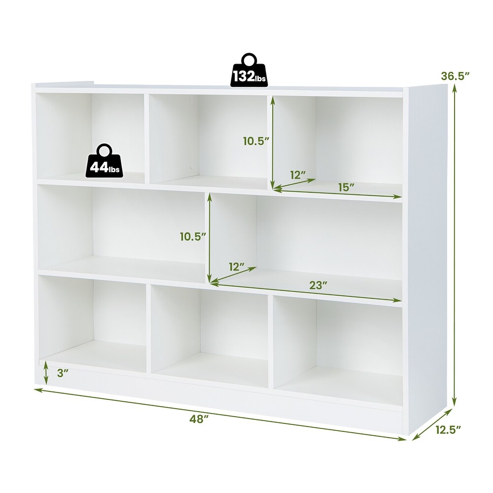 Costway 3 tier Open Bookcase 8 Cube Floor Standing Storage Shelves   48'' x 12.5'' x 36.5''