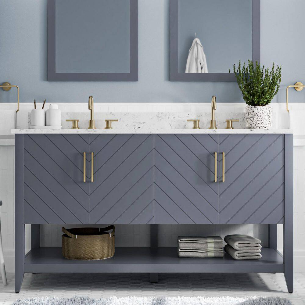 Home Decorators Collection Baybarn 60 in. W x 22 in. D x 35 in. H Double Sink Bath Vanity in Blue Ash with Engineered Carrara Top and Sink 1924VA60-310925