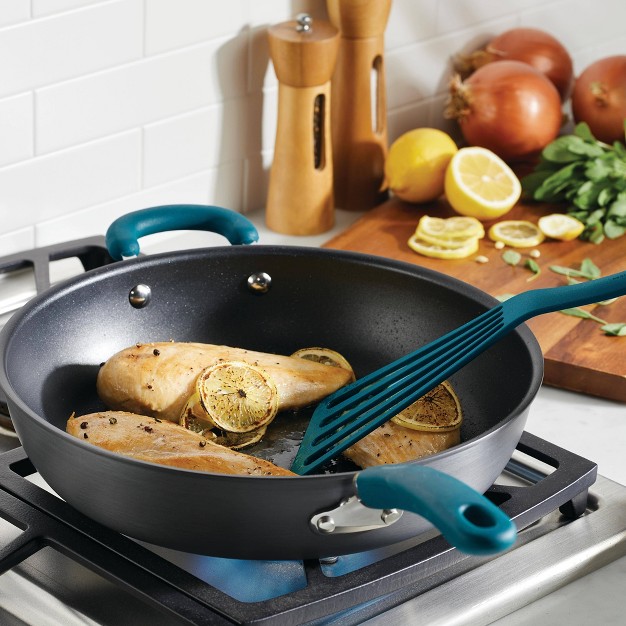 Hard anodized Aluminum Nonstick Deep Skillet Teal Handle