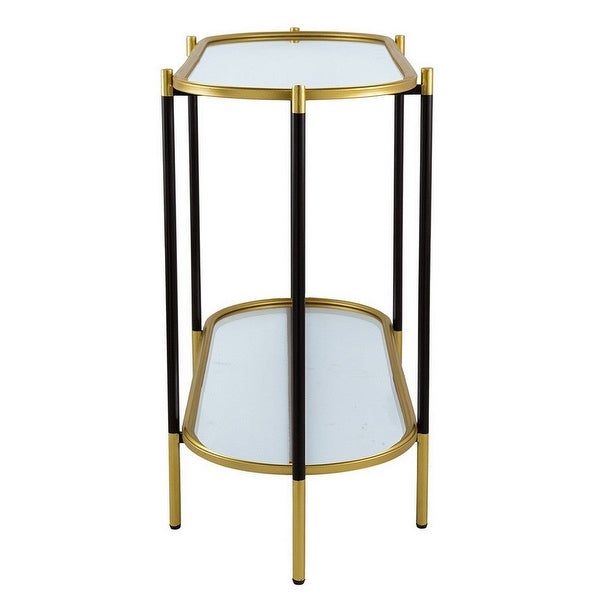 30 Inch Console Sideboard Table， Oblong， Mirrored Top， Black， Gold - 41.5L x 17W x 30H， in inches