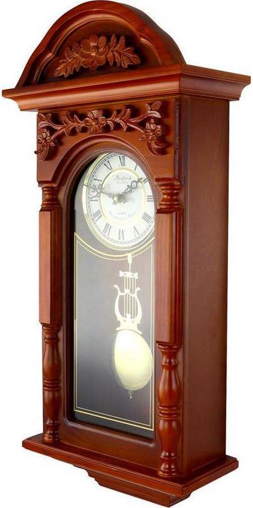 Bedford Clock Collection 27.5 Antique Chiming Wall Clock with Roman Numerals in a Padauk Oak Finish