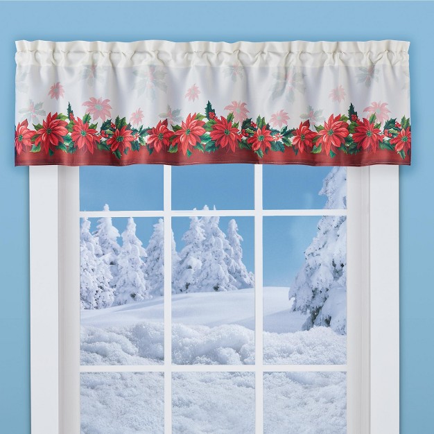 Collections Etc Poinsettias amp Holly Cream Colored Curtain Valance