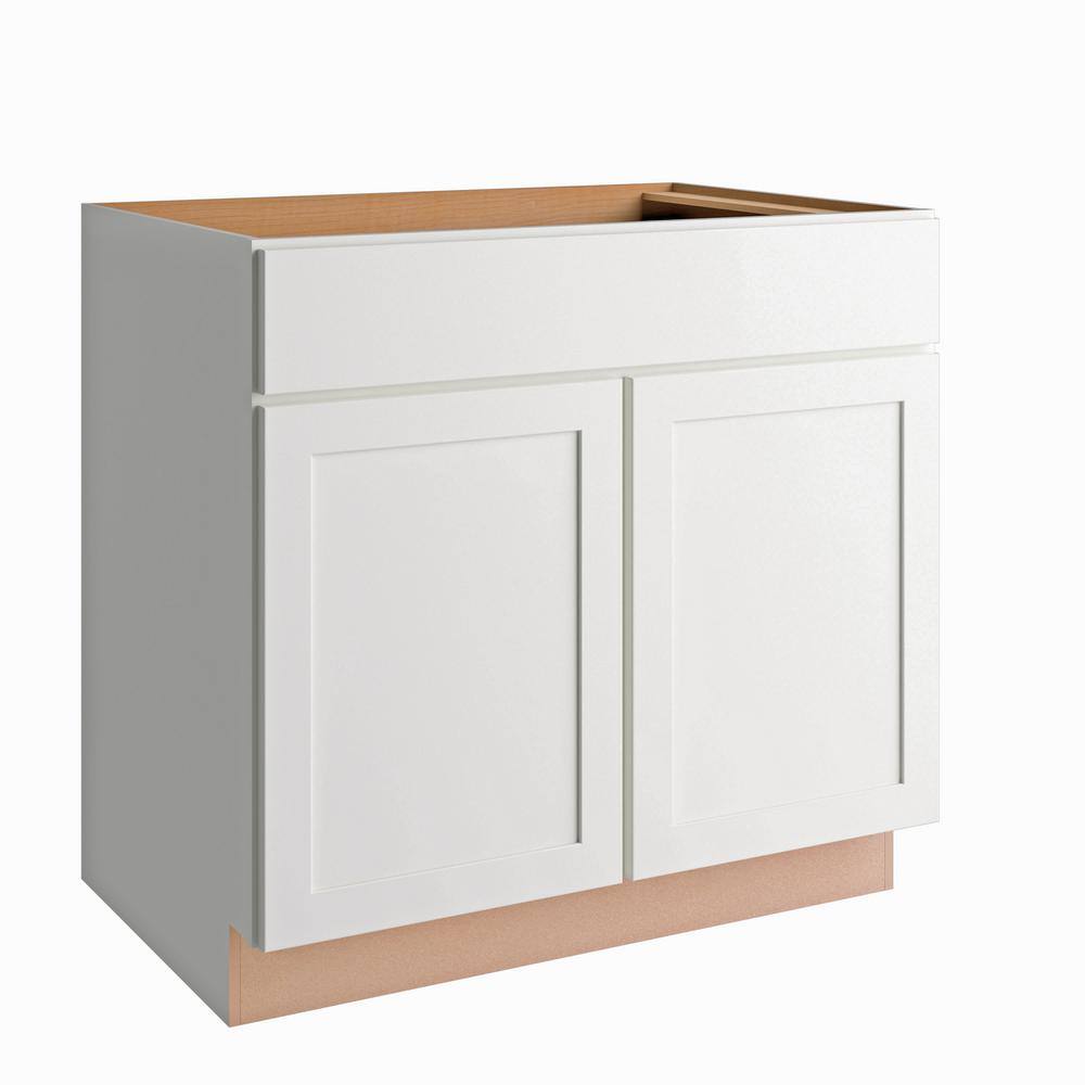 Hampton Bay Courtland Shaker 36 in. W x 24 in. D x 34.50 in. H Assembled Sink Base Kitchen Cabinet in Polar White SB36-CSW