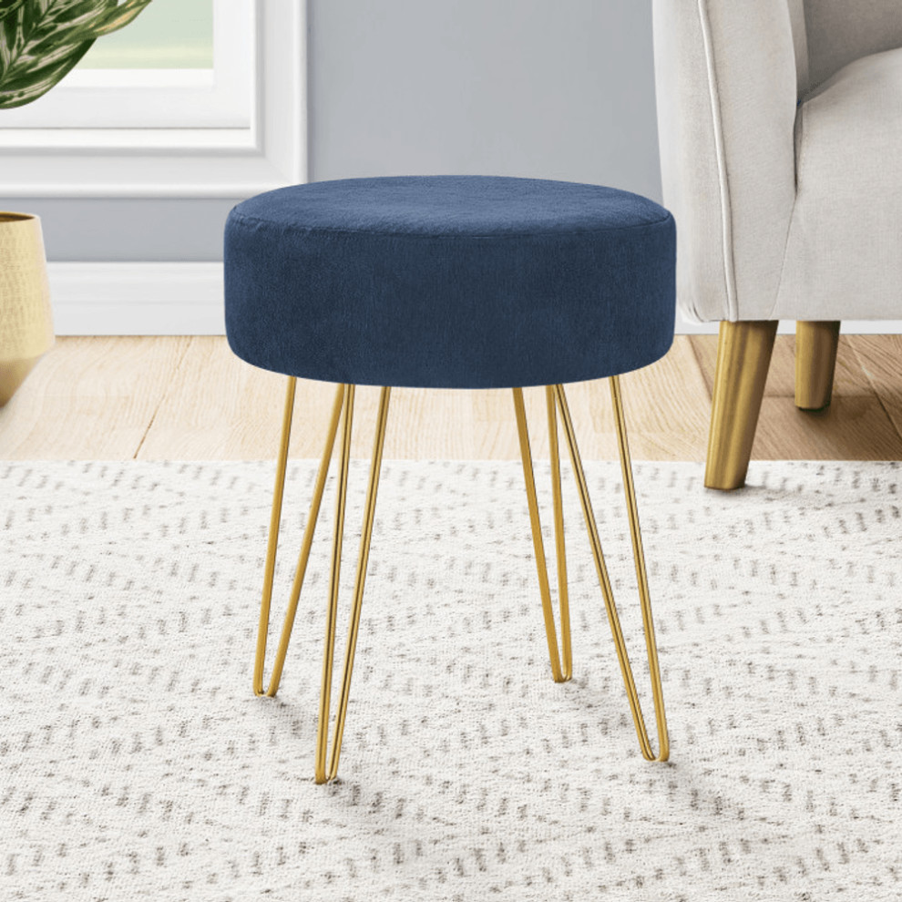 14 quotBlue Velvet And Gold Round Ottoman   Footstools And Ottomans   by HomeRoots  Houzz