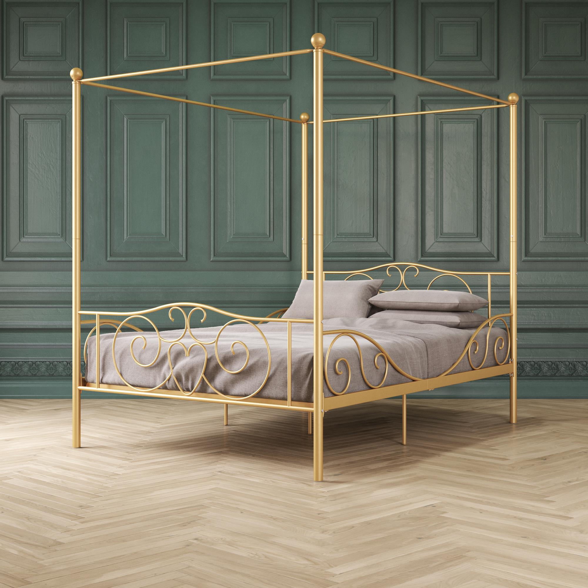 Elm & Oak Metal Canopy Kids Poster Bed, Full, Gold