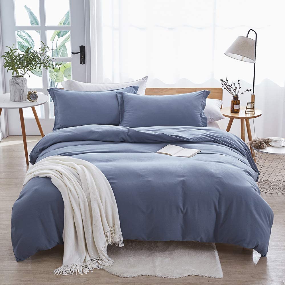 Dreaming Duvet Cover Set 100% Washed Microfiber 3 pcs Solid Color - Soft and Breathable with Zipper Closure & Corner Ties