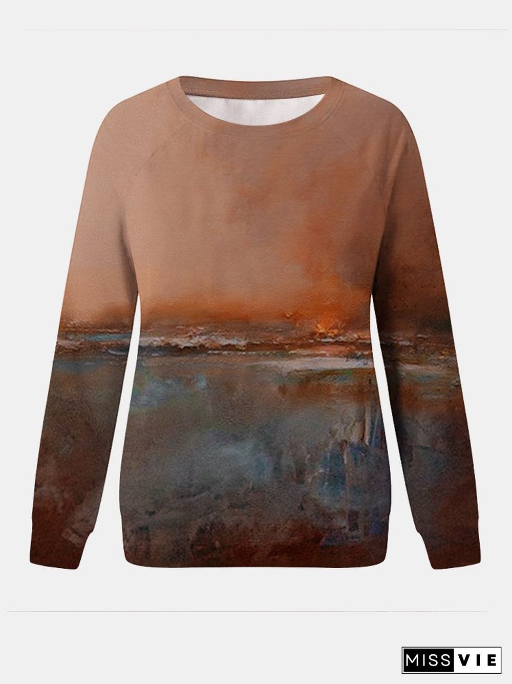 Art Oil Painting Long Sleeve Crew Neck Sweatshirts