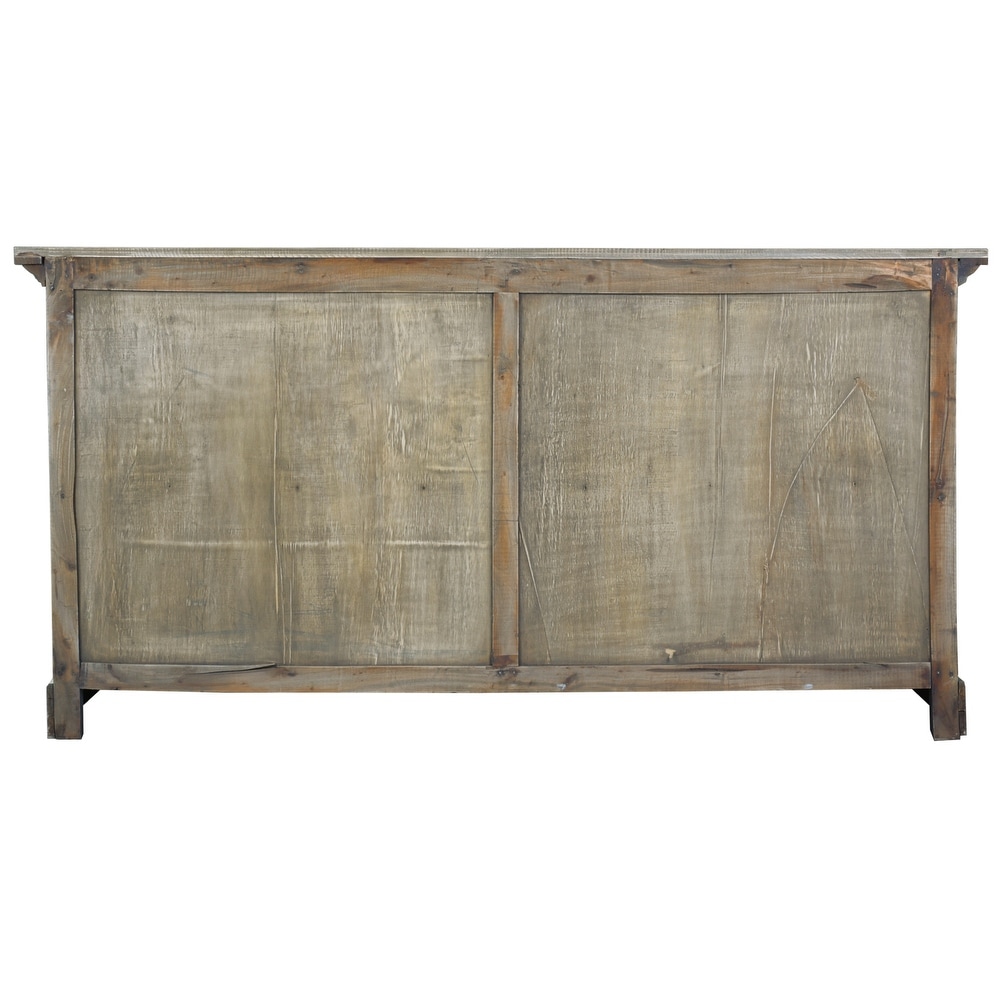 Shabby Chic Cottage 63 in. Wide Driftwood Brown Solid Wood Buffet with Arched Glass Door   63\