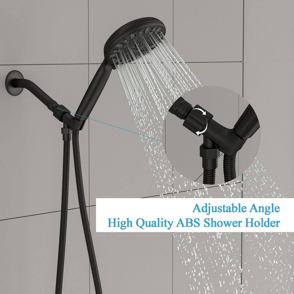 LORDEAR 7-Spray Patterns with 1.8 GPM 4.7 in. Wall Mount Handheld Shower Head in Matte Black H-SLF17002-B