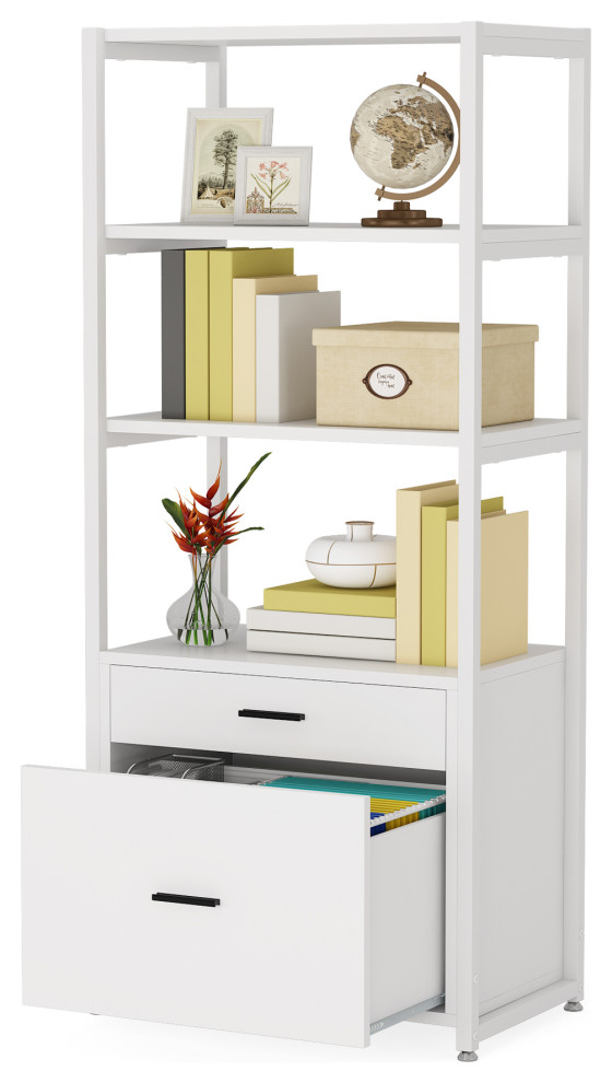 4 Tier Modern File Cabinet With 2 Drawers   Contemporary   Bookcases   by Tribesigns  Houzz