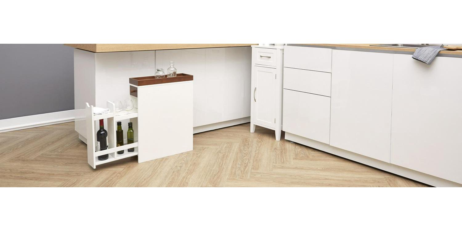 Teamson Home Narrow Cabinet with Drawers and Tray 6.5 L x 24.5 H， White/Brown