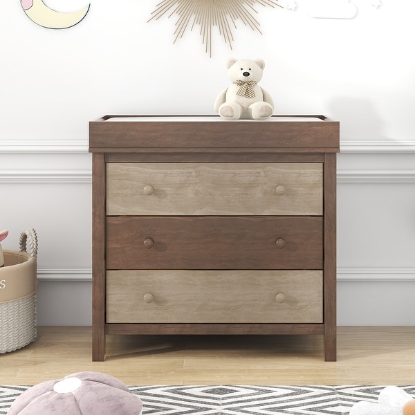 Contemporary Style 3-Drawer Dresser， Solid Wood Storage Cabinet， Superior Top Lockers， for Bedroom Living Room Hallway - - 37952356