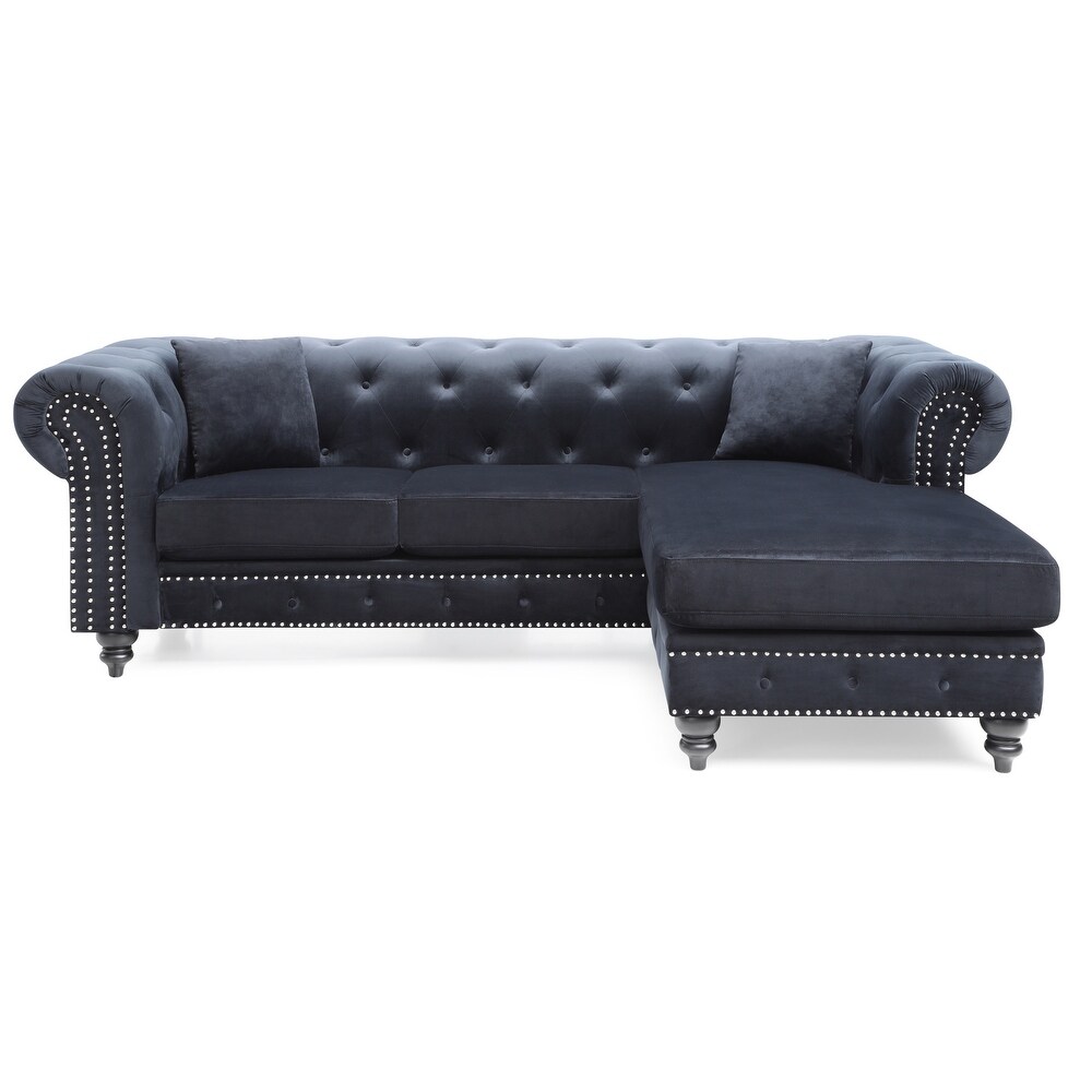 Nola 98 in. Velvet L Shape 3 Seater Sofa with 2 Throw Pillow   98\