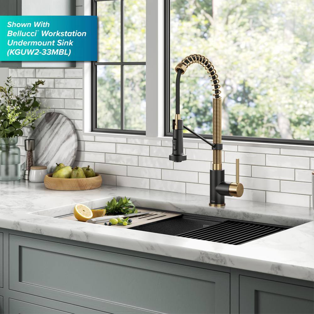 KRAUS Bolden Touchless Sensor Commercial Style Pull-Down Single Handle Kitchen Faucet in Brushed BrassMatte Black KSF-1610BBMB