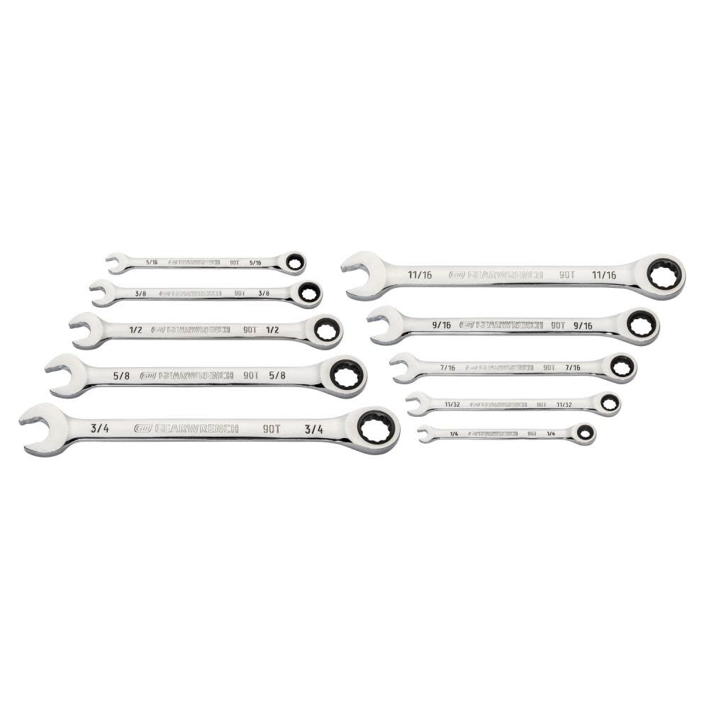 GEARWRENCH 10 Pc. 90T 12 Point SAE Combination Ratcheting Wrench Set 86958 from GEARWRENCH