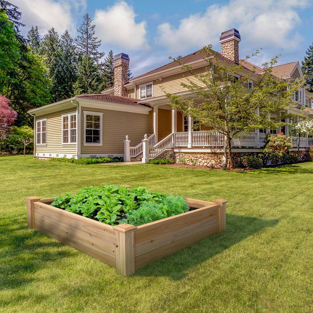 Outdoor Essentials Heirloom 4 ft. x 4 ft. Deluxe Cedar Raised Garden Bed (Tool Free) 472551